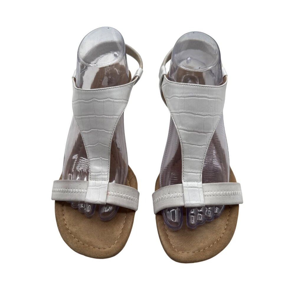 Alfani Size 10 White Crocodile-Embossed Wedge Sandals  Elastic Back Strap